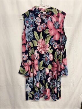 Pink Coconut Floral cut out Sleeve Swing Dress w/Pink & Blue Blooms sz M